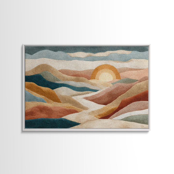 Sunrise over Rolling Dunes in Muted Peach Canvas Print, Boho Art, Wall Print, Living Room Decor, Bohemian, Minimalist Decor, BOH-3x2-1