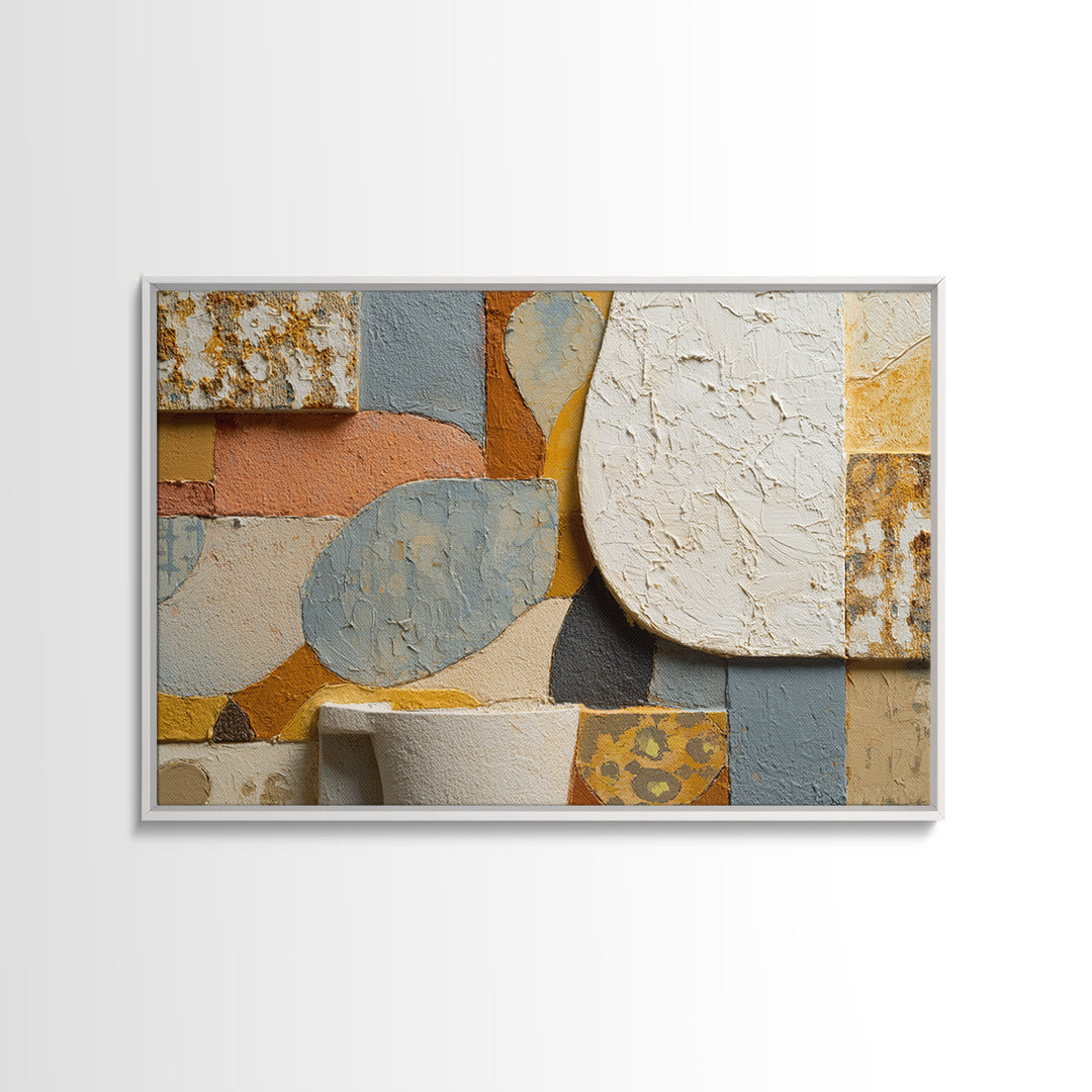 Organic Shape Collage Framed Canvas Print, Boho Art, Digital Wall Art, Living Room Decor, Abstract Art, Bohemian, Garden Art, BOH-3x2-100