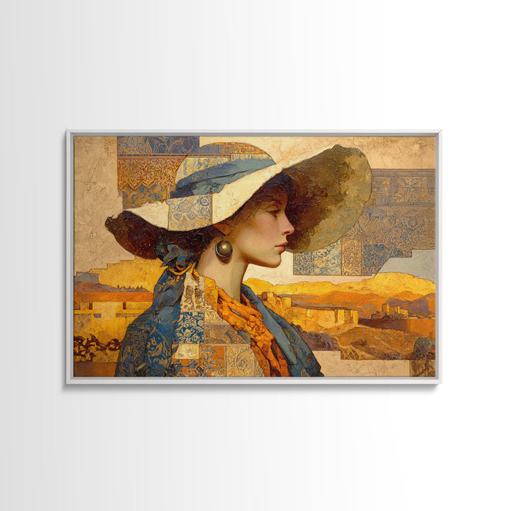 Desert Woman Portrait Framed Canvas Print, Boho Art, Prints, Living Room Decor, Fine Art, Bohemian, Abstract Art, Canvas Art, BOH-3x2-19