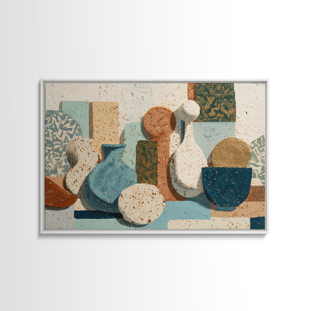 Abstract Clay Shapes Framed Canvas Print, Boho Art, Fine Art Print, Living Room Decor, Abstract Art, Bohemian, Prints, BOH-3x2-20
