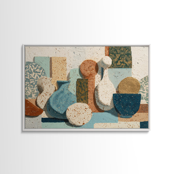 Abstract Clay Shapes Framed Canvas Print, Boho Art, Fine Art Print, Living Room Decor, Abstract Art, Bohemian, Prints, BOH-3x2-20
