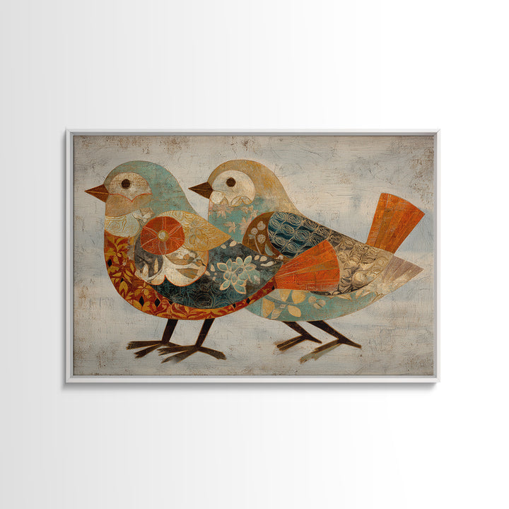 Boho Bird Pair Framed Canvas Print, Boho Art, Statement Artwork, Living Room Decor, Fine Art, Bohemian, Art Prints, Digital Art, BOH-3x2-24