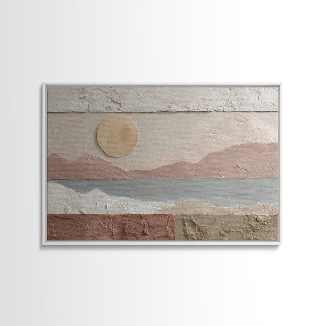 Sunrise over Rolling Dunes in Muted Peach Framed Canvas Print, Boho Art, Fine Art Print, Living Room Decor, Abstract Art, BOH-3x2-25