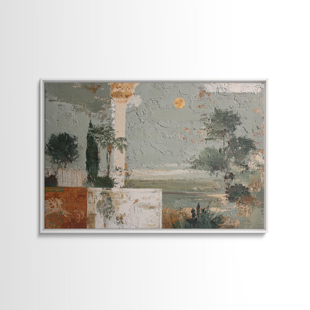 Sage Green Eucalyptus and Crescent Moon Canvas Print, Boho Art, Luxury Decor, Living Room Decor, Bohemian, Digital Art, BOH-3x2-3