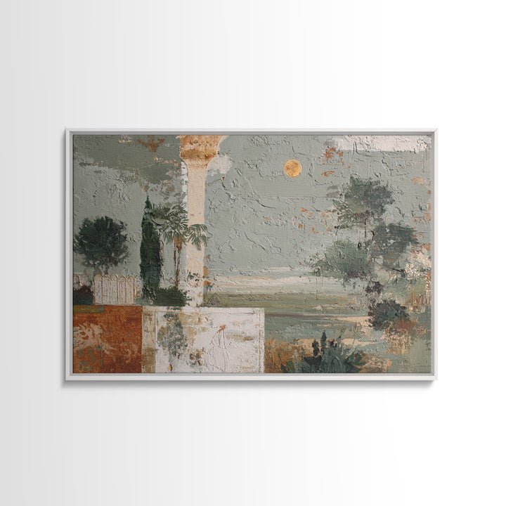 Sage Green Eucalyptus and Crescent Moon Canvas Print, Boho Art, Luxury Decor, Living Room Decor, Bohemian, Digital Art, BOH-3x2-3