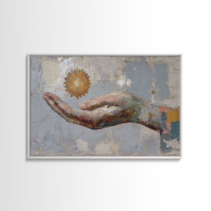 Mystic Hand Holding a Tiny Sun Canvas Print, Boho Art, Set of 3 Prints, Living Room Decor, Watercolor Art, Bohemian, BOH-3x2-34