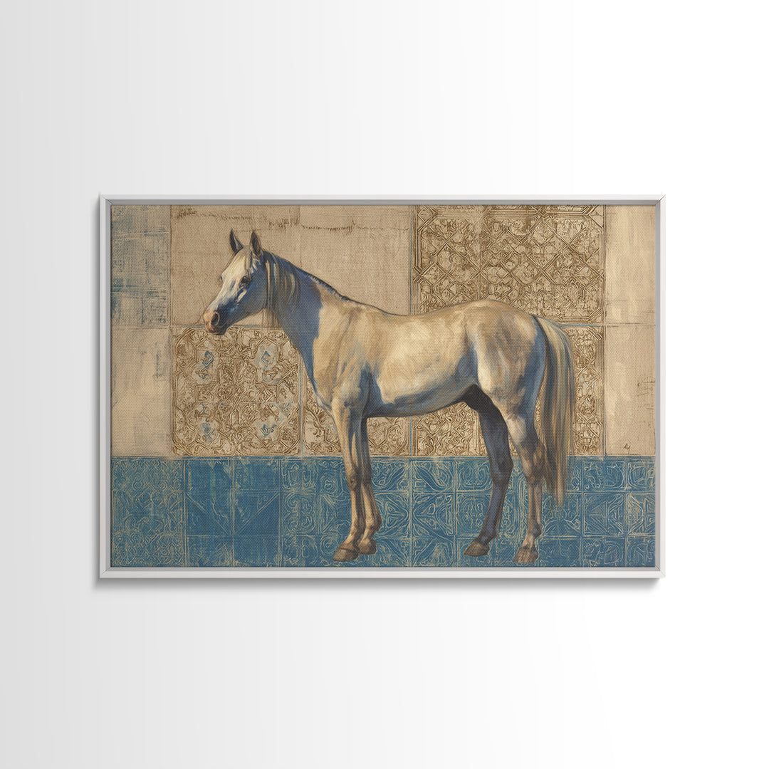Wild Horse in Dusty Golden Light Framed Canvas Print, Boho Art, Room Decor, Living Room Decor, Fine Art, Bohemian, Printable, BOH-3x2-36