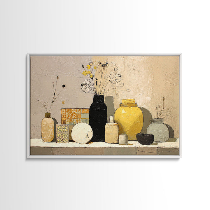 Minimal Black Line Figure Framed Canvas Print, Boho Art, Textured Painting, Living Room Decor, Watercolor Art, Bohemian, BOH-3x2-40