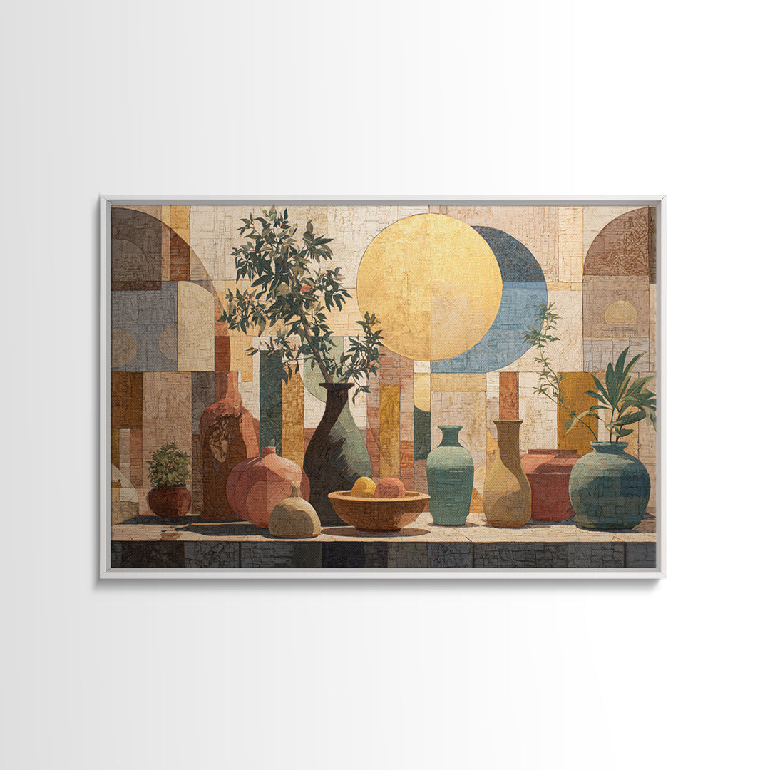 Moon Phases Above Botanical Silhouettes Canvas Print, Boho Art, Wall Print, Living Room Decor, Oil Painting, Bohemian, BOH-3x2-54