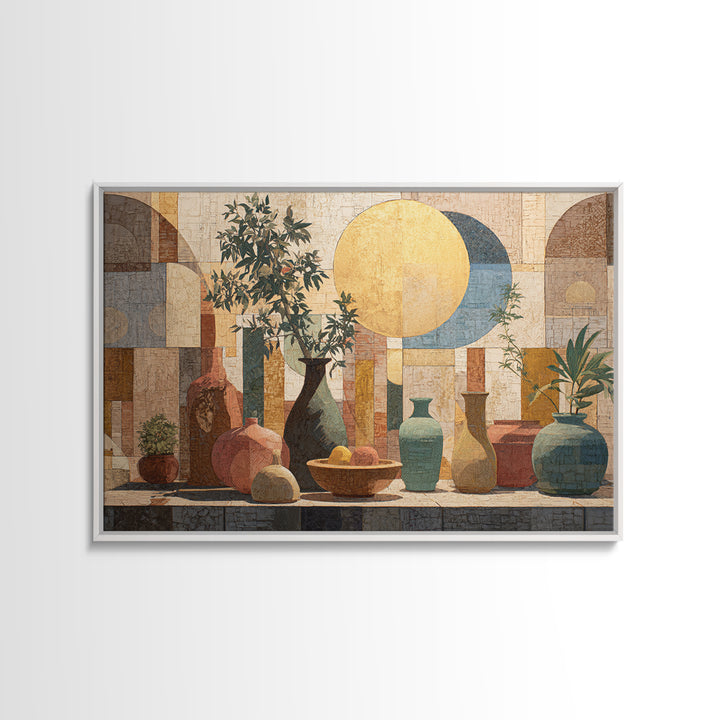 Moon Phases Above Botanical Silhouettes Canvas Print, Boho Art, Wall Print, Living Room Decor, Oil Painting, Bohemian, BOH-3x2-54