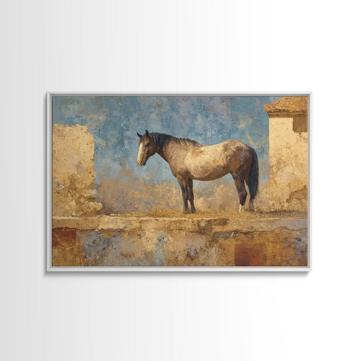 Wild Horse in Dusty Golden Light Framed Canvas Print, Boho Art, Digital Art, Living Room Decor, Bohemian, Printable Art, BOH-3x2-60
