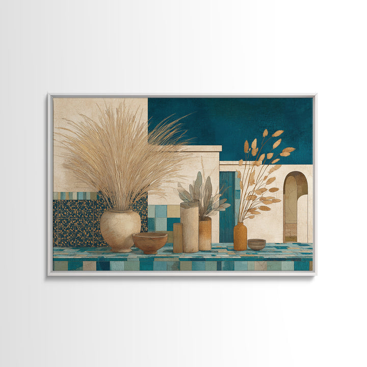 Bohemian Vase with Dried Pampas Grass Canvas Print, Boho Art, Luxury Decor, Living Room Decor, Oil Painting, Bohemian, BOH-3x2-61