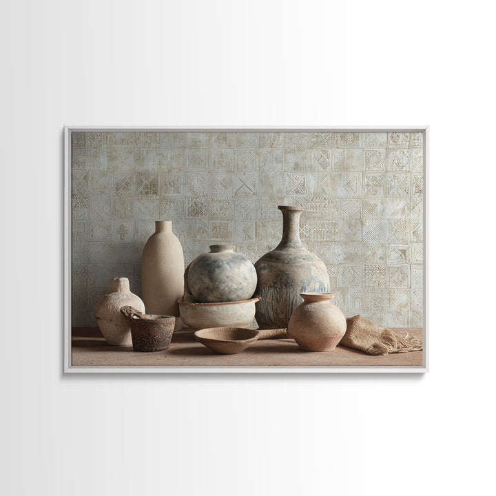 Tribal Neutral Pattern Canvas Print, Boho Art, Modern Wall Art, Living Room Decor, Fine Art, Bohemian, Textured Painting, BOH-3x2-66