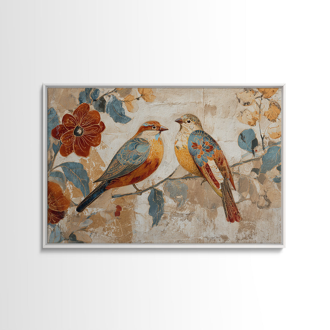 Boho Bird Pair Canvas Print, Boho Art, Mid Century Modern, Living Room Decor, Fine Art, Bohemian, Boho Wall Art, Garden Art, BOH-3x2-72