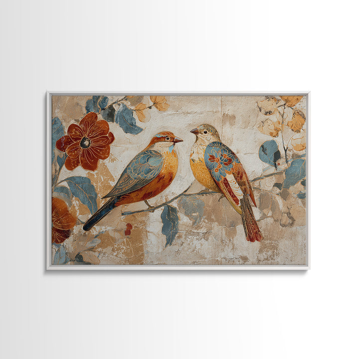 Boho Bird Pair Canvas Print, Boho Art, Mid Century Modern, Living Room Decor, Fine Art, Bohemian, Boho Wall Art, Garden Art, BOH-3x2-72