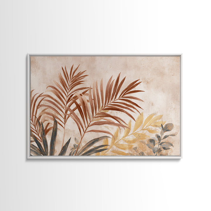 Terracotta Palm Leaves Framed Canvas Print, Boho Art, Wall Art Set, Living Room Decor, Fine Art, Bohemian, Home Decor, BOH-3x2-9