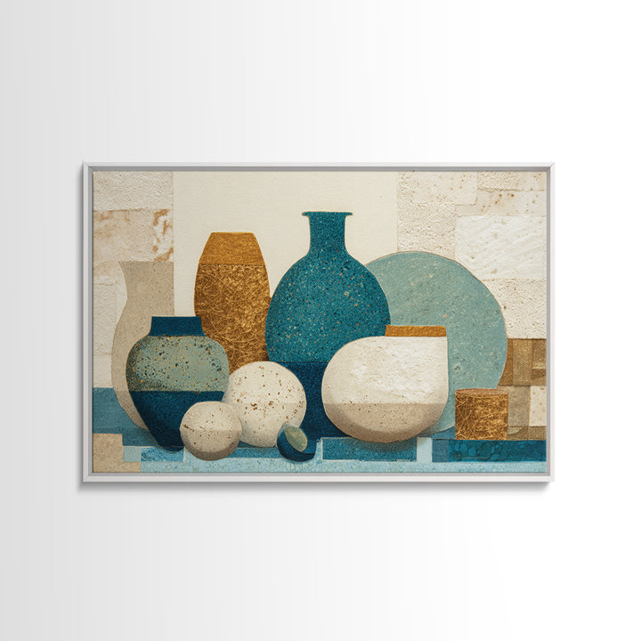 Abstract Clay Shapes Framed Canvas Print, Boho Art, Wallart, Living Room Decor, Abstract Art, Bohemian, Living Room Wall Art, BOH-3x2-92