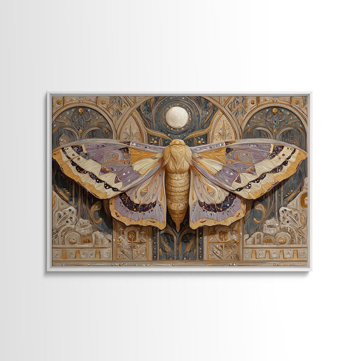 Golden Moth with Moon and Stars Canvas Print, Boho Art, Art, Living Room Decor, Fine Art, Bohemian, Wallart, Art Nouveau, BOH-3x2-93
