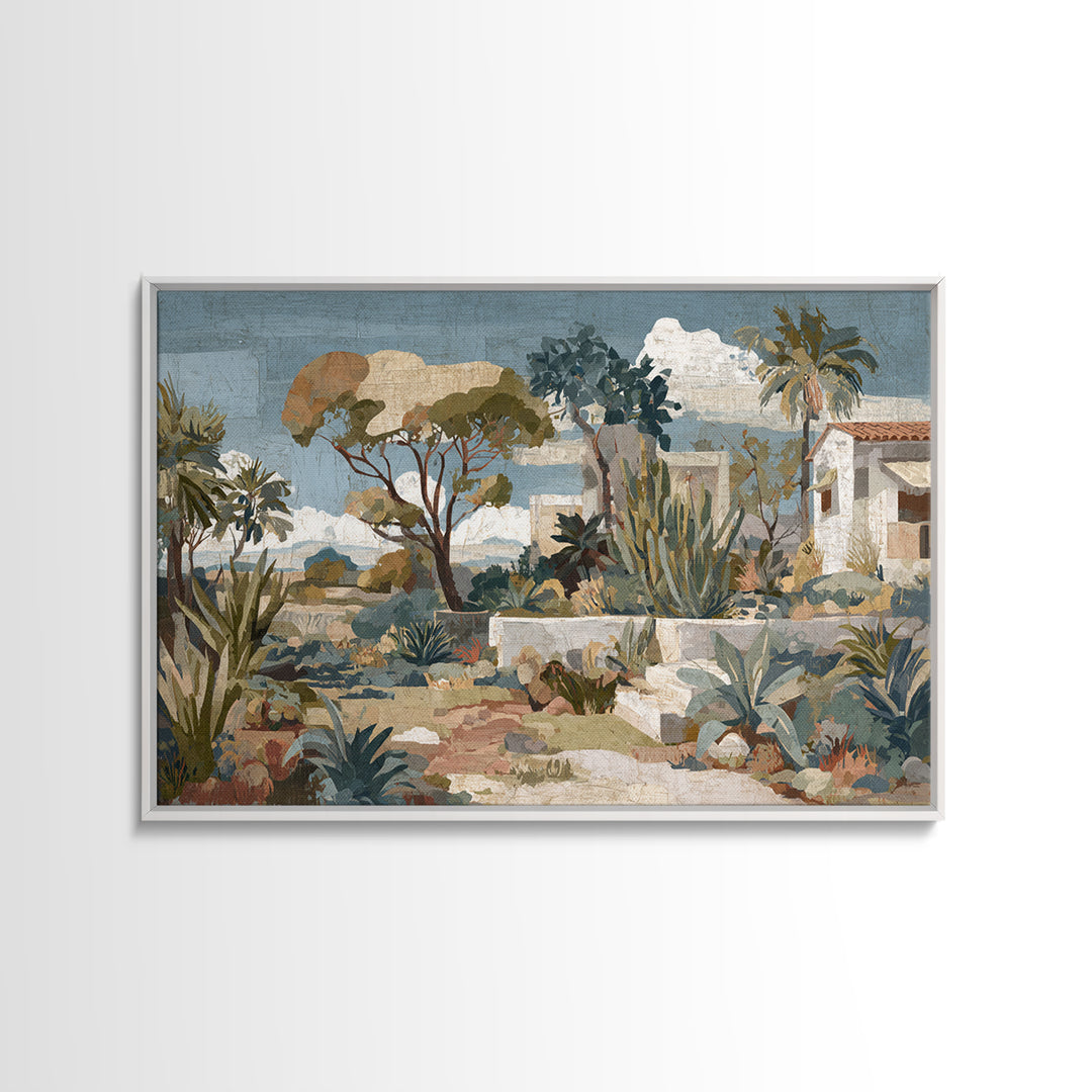 Warm Neutral Cactus Garden Illustration Canvas Print, Boho Art, Neutral Decor, Living Room Decor, Fine Art, Bohemian, BOH-3x2-94