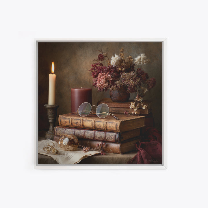 Dark Academia Candle and Book Still Life Canvas Print, Bookstore Art, Feminine Wall Art, Bookstore Decor, Literary, Art Print, BOO-1x1-34