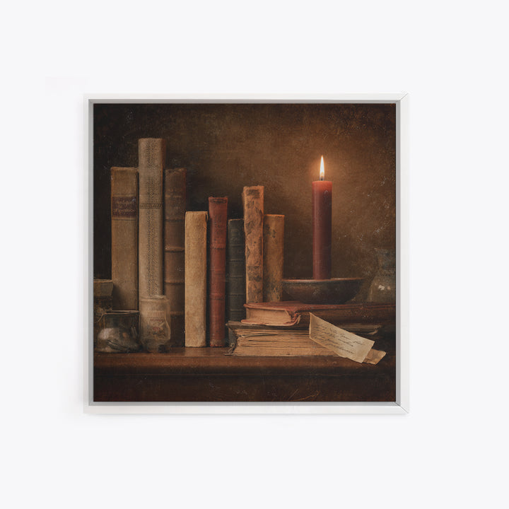 Dark Academia Candle and Book Still Life Canvas Print, Bookstore Art, Feminine Wall Art, Bookstore Decor, Literary, Art Print, BOO-1x1-58