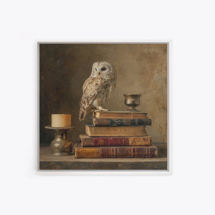 Owl Perched on a Stack of Classics Canvas Print, Bookstore Art, Textured Painting, Bookstore Decor, Fine Art, Literary, BOO-1x1-81