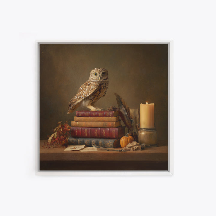 Owl Perched on a Stack of Classics Canvas Print, Bookstore Art, Pastel Wall Art, Bookstore Decor, Fine Art, Literary, BOO-1x1-9