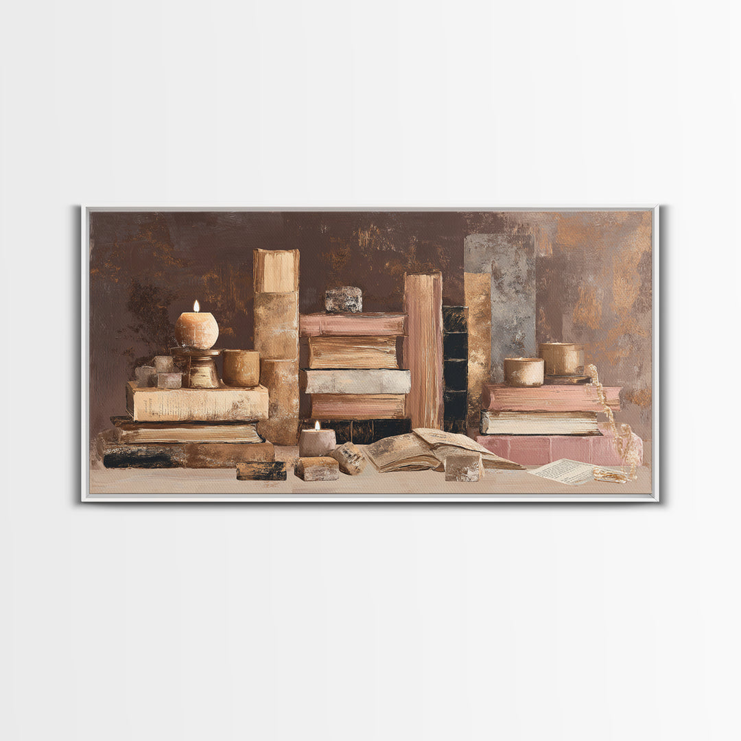 Book Cover Abstract Framed Canvas Print, Bookstore Art, Modern Decor, Bookstore Decor, Fine Art, Literary, Art Print, BOO-2x1-27