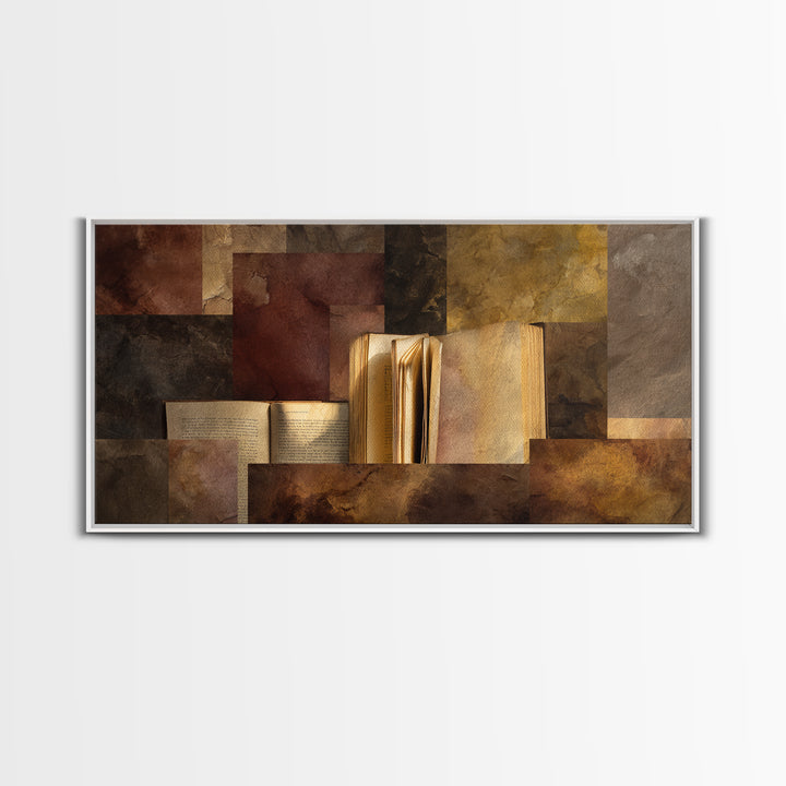 Book Cover Abstract Framed Canvas Print, Bookstore Art, Library Decor, Bookstore Decor, Fine Art, Literary, Autumn Decor, BOO-2x1-3
