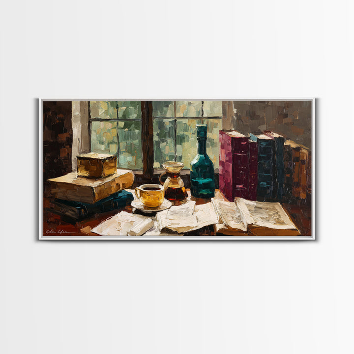 Rainy Day Reading Still Life Canvas Print, Bookstore Art, Contemporary Art, Bookstore Decor, Fine Art, Literary, Bookish Decor, BOO-2x1-41