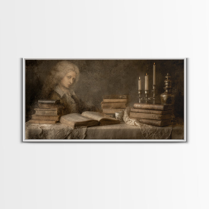 Renaissance Scholar Portrait Framed Canvas Print, Bookstore Art, Reading Poster, Bookstore Decor, Fine Art, Literary, BOO-2x1-67