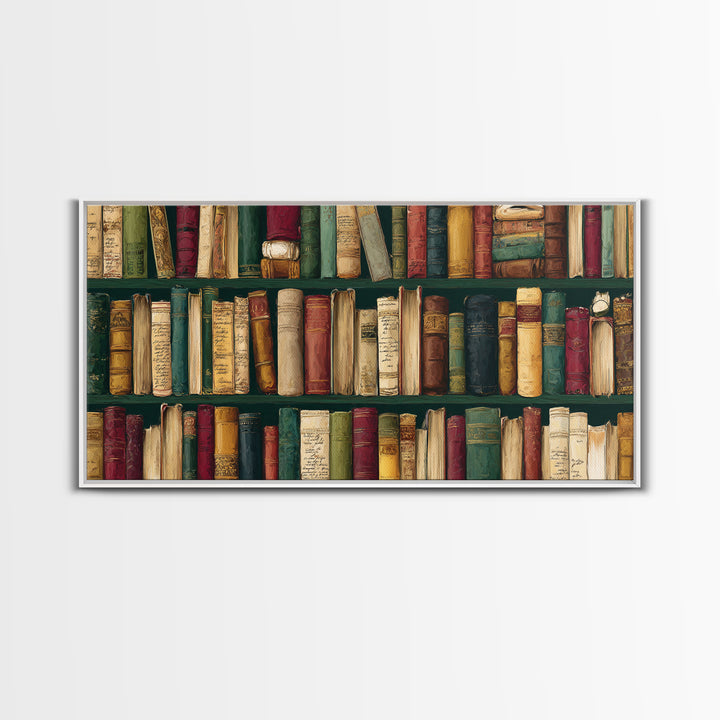 Classic Book Spine Pattern Framed Canvas Print, Bookstore Art, Vertical Wall Art, Bookstore Decor, Fine Art, Literary, BOO-2x1-88