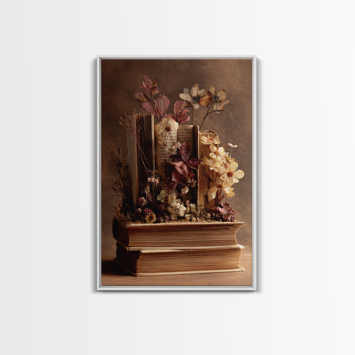 Pressed Flowers Between Book Pages Canvas Print, Bookstore Art, Modern Decor, Bookstore Decor, Fine Art, Literary, Art Print, BOO-2x3-27