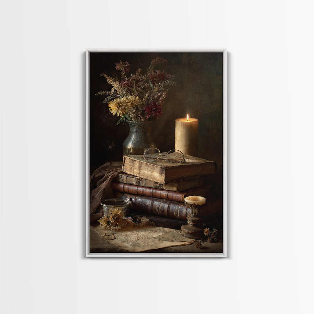 Botanical Bookmark and Open Pages Arrangement Canvas Print, Bookstore Art, Pastel Wall Art, Bookstore Decor, Literary, BOO-2x3-44