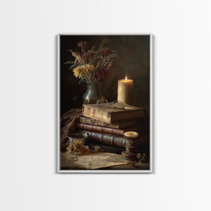 Botanical Bookmark and Open Pages Arrangement Canvas Print, Bookstore Art, Pastel Wall Art, Bookstore Decor, Literary, BOO-2x3-44