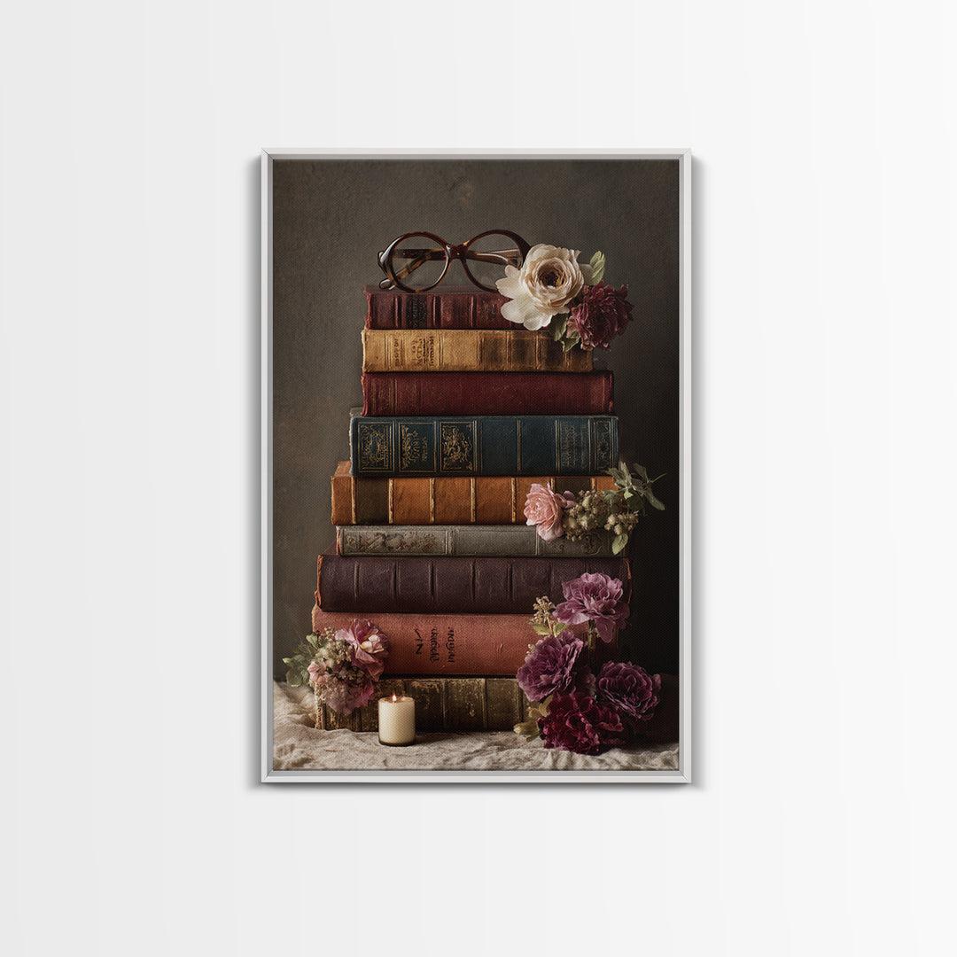 Classic Book Spine Pattern Framed Canvas Print, Bookstore Art, Boho Decor, Bookstore Decor, Fine Art, Literary, Printable Art, BOO-2x3-52