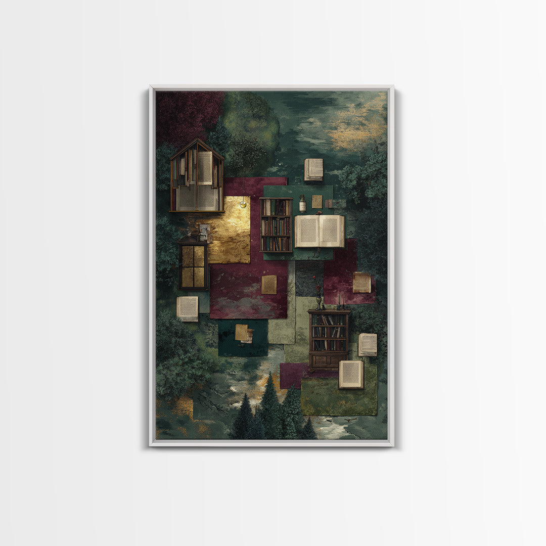 Literary Map Fantasy Landscape Framed Canvas Print, Bookstore Art, Bookish Decor, Bookstore Decor, Fine Art, Literary, BOO-2x3-73
