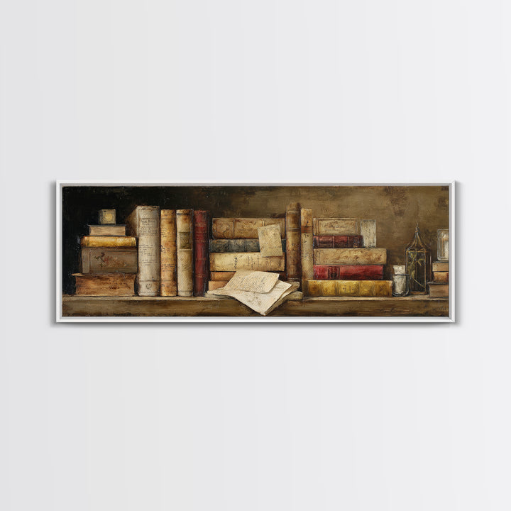 Botanical Bookmark and Open Pages Arrangement Canvas Print, Bookstore Art, Reading Poster, Bookstore Decor, Literary, BOO-3x1-28