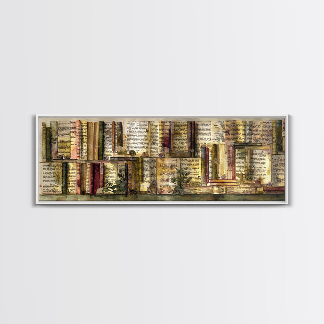Pressed Flowers Between Book Pages Canvas Print, Bookstore Art, Luxury Decor, Bookstore Decor, Oil Painting, Literary, BOO-3x1-35