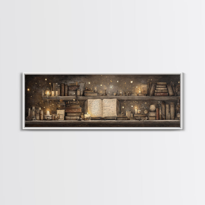 Moonlit Book with Tiny Stars Rising Canvas Print, Bookstore Art, Art Print, Bookstore Decor, Literary, Gallery Wall Art, BOO-3x1-80