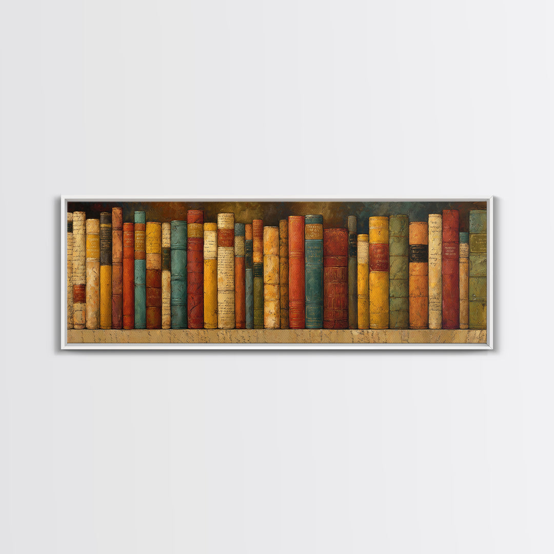 Classic Book Spine Pattern Framed Canvas Print, Bookstore Art, Printable Wall Art, Bookstore Decor, Fine Art, Literary, BOO-3x1-84