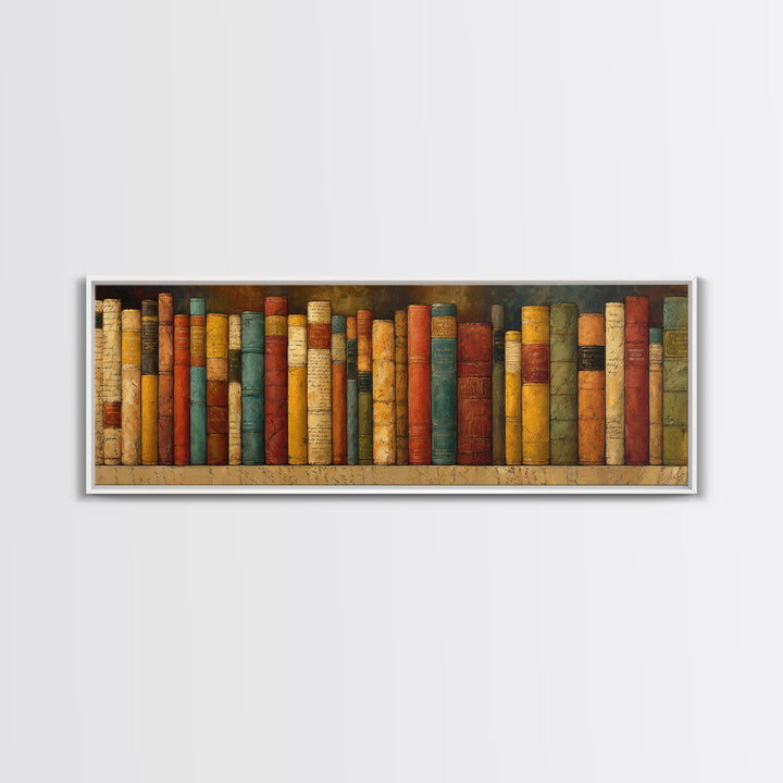 Classic Book Spine Pattern Framed Canvas Print, Bookstore Art, Printable Wall Art, Bookstore Decor, Fine Art, Literary, BOO-3x1-84
