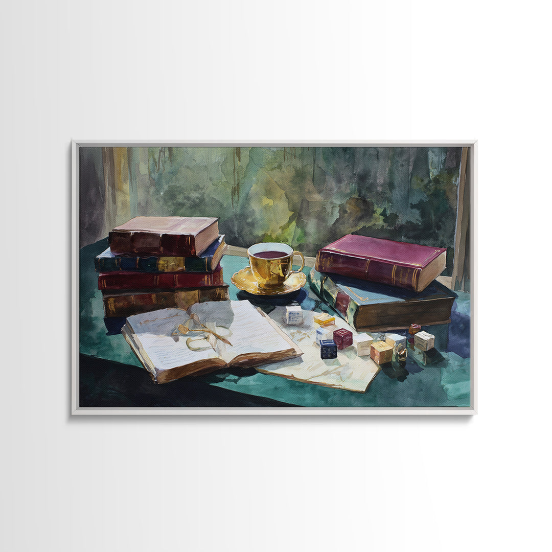 Rainy Day Reading Still Life Canvas Print, Bookstore Art, Vertical Wall Art, Bookstore Decor, Literary, Valentines Decor, BOO-3x2-1