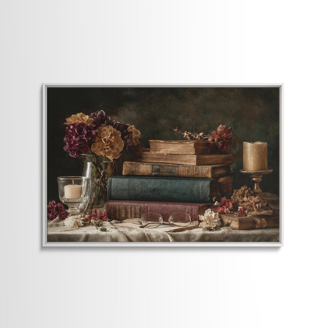 Warm Sepia Book Pile Canvas Print, Bookstore Art, Printable Art, Bookstore Decor, Oil Painting, Literary, Downloadable Art, BOO-3x2-4