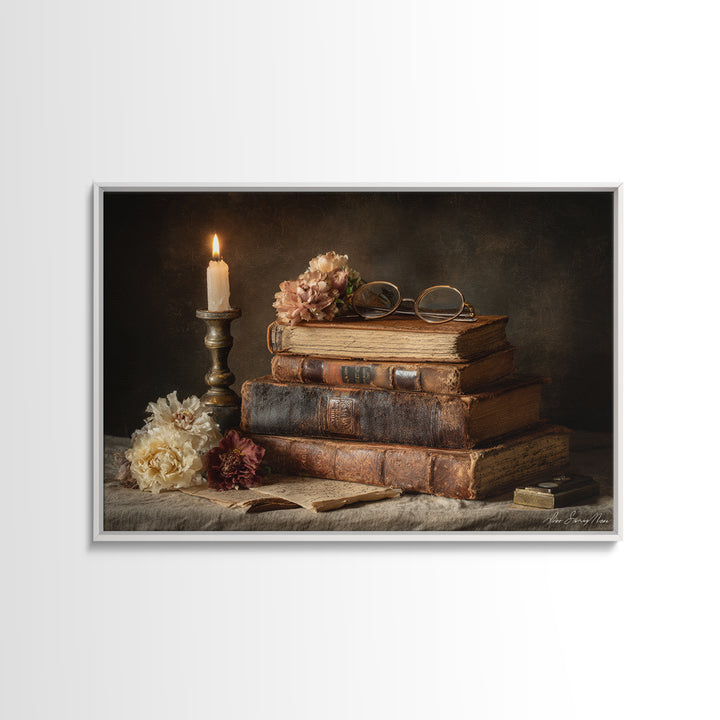Dark Academia Candle and Book Still Life Canvas Print, Bookstore Art, Vertical Wall Art, Bookstore Decor, Fine Art, Literary, BOO-3x2-62