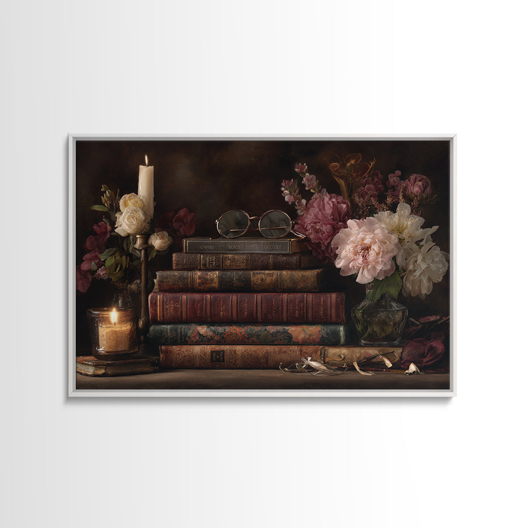 Classic Book Spine Pattern Framed Canvas Print, Bookstore Art, Luxury Decor, Bookstore Decor, Fine Art, Literary, Pink Wall Art, BOO-3x2-96