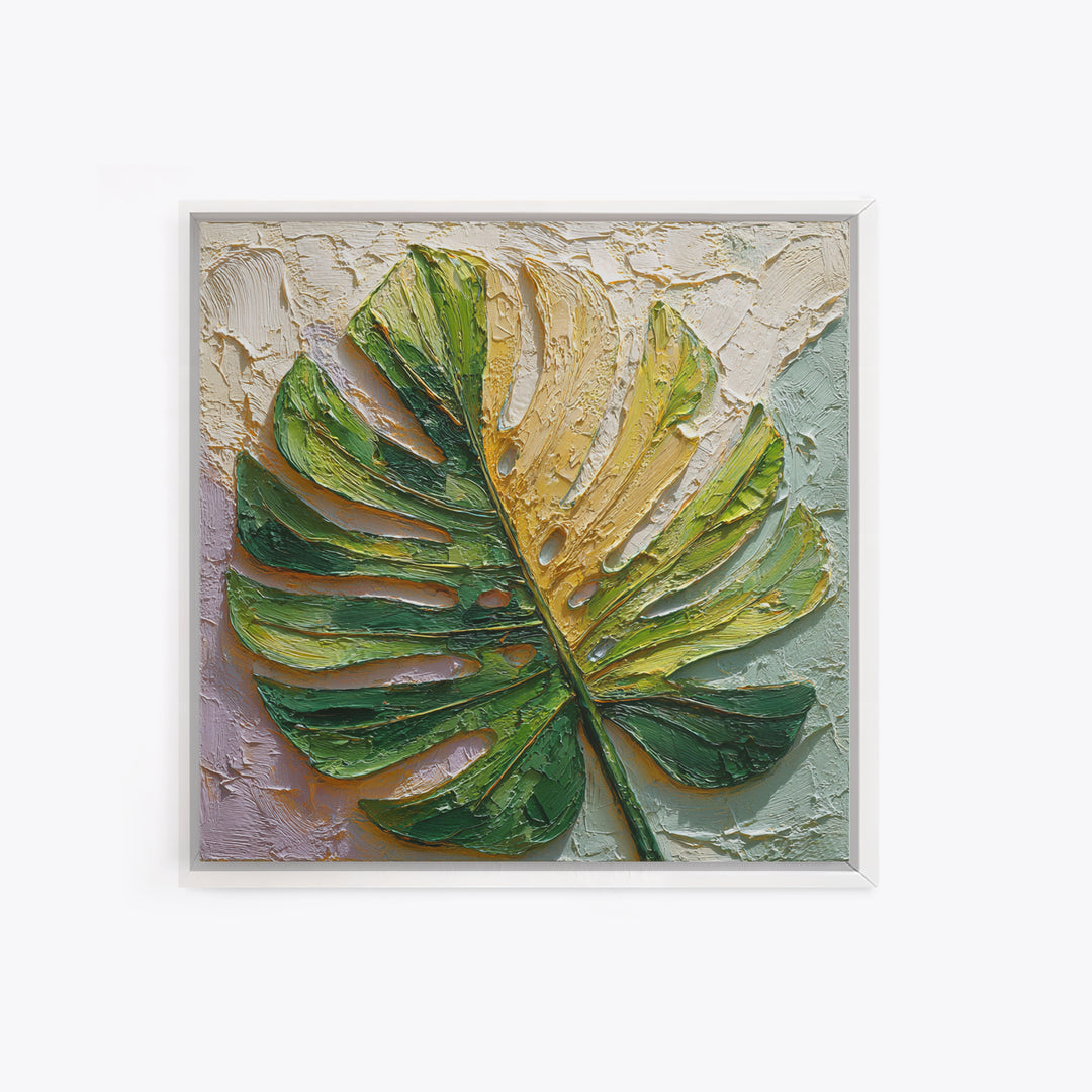 Oversized Monstera Leaf Framed Canvas Print, Botanical Art, Whimsical Decor, Living Room Decor, Oil Painting, Botanic, BOT-1x1-2