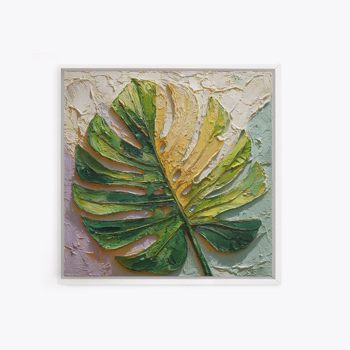 Oversized Monstera Leaf Framed Canvas Print, Botanical Art, Whimsical Decor, Living Room Decor, Oil Painting, Botanic, BOT-1x1-2