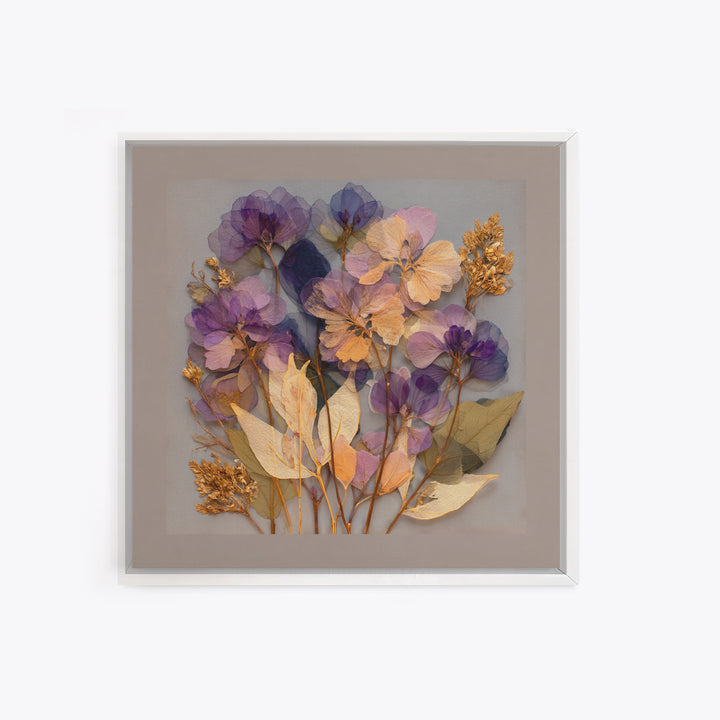 Pressed Flower Collage Framed Canvas Print, Botanical Art, Digital Print, Living Room Decor, Watercolor Art, Botanic, BOT-1x1-52
