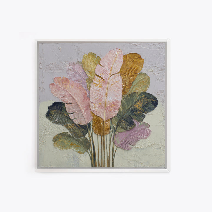 Tropical Banana Leaf Painted Framed Canvas Print, Botanical Art, Printable Wall Art, Living Room Decor, Oil Painting, Botanic, BOT-1x1-8